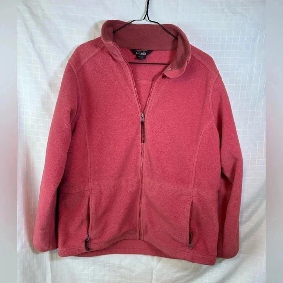 L.L. Bean Tops - LL Bean Jacket Womens Medium Petite Pink  Fleece Full Zip Coat